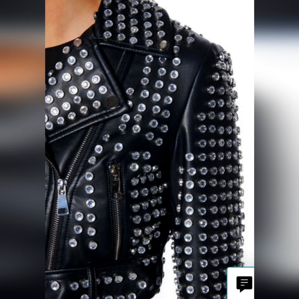 Studded  Crop Black Leather Jacket XL